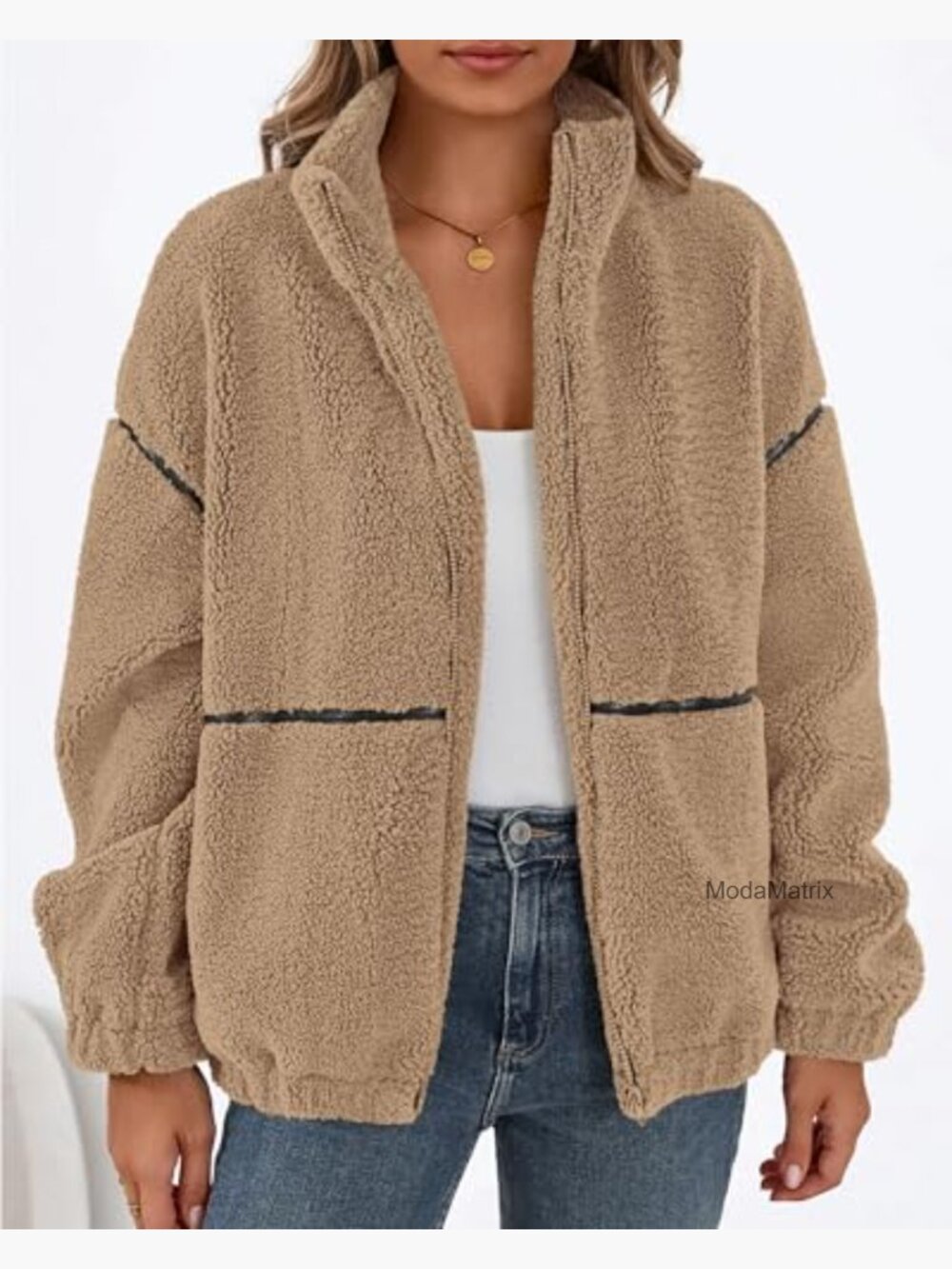 Oversized Faux Fur Zip Up Sherpa Fleece Jacket Coat - Picture 3 of 7